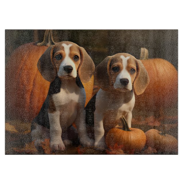Planche À Découper Beagle Puppy Automne Citrouille de plaisir (Devant)