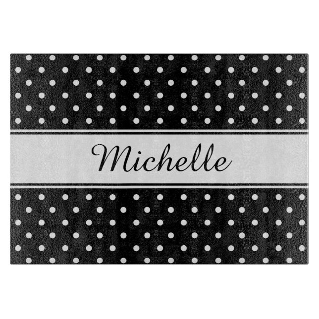 Planche À Découper Beau Motif Polka noir et blanc (Devant)