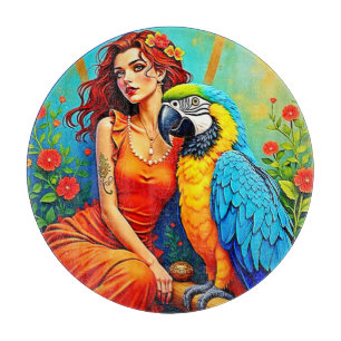 Planche À Découper Beauté tropicale et design de perroquets bleus