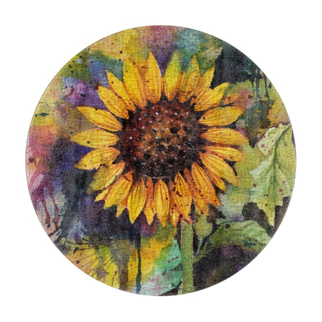 Planche À Découper Beaux Tournesols En Aquarelle (Devant)