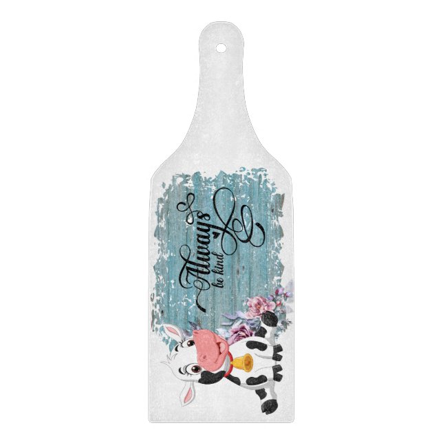 Planche À Découper Bébé Vache bleu rustique (Devant)