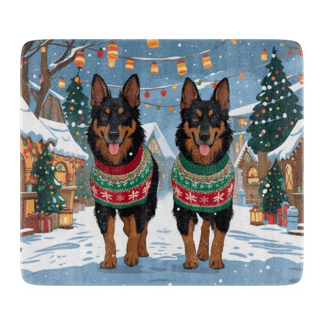 Planche À Découper Belgian Malinois Dogs Christmas Snow Holiday  (Devant)