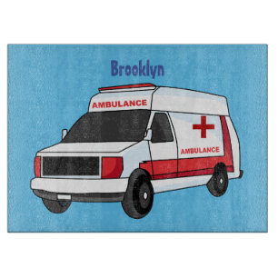 Planche À Découper Belle ambulance rouge caricature van