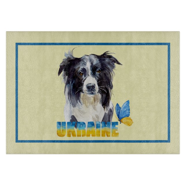 Planche À Découper Belle aquarelle Ukraine Chien et Papillon (Devant)