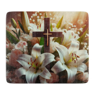 Planche À Découper Belle croix de lys de Pâques