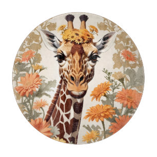 Planche À Découper Belle Giraffe et Gerbera Daisy Flowers