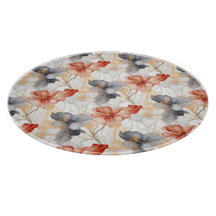 Planche À Découper Belle Pêche féminine Bleu et Blanc Floral