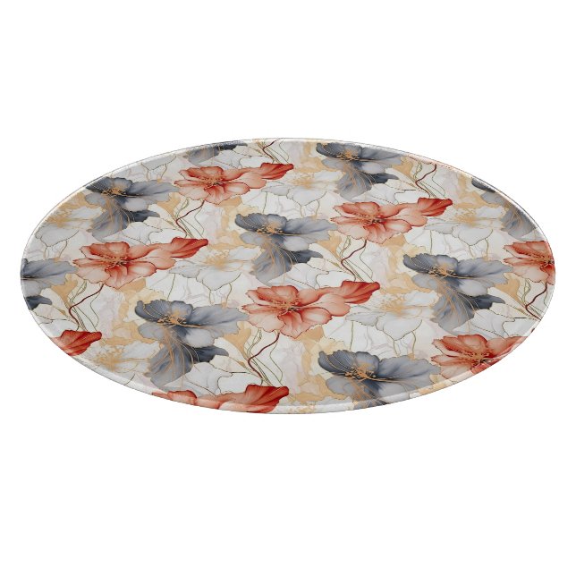 Planche À Découper Belle Pêche féminine Bleu et Blanc Floral (Coin)