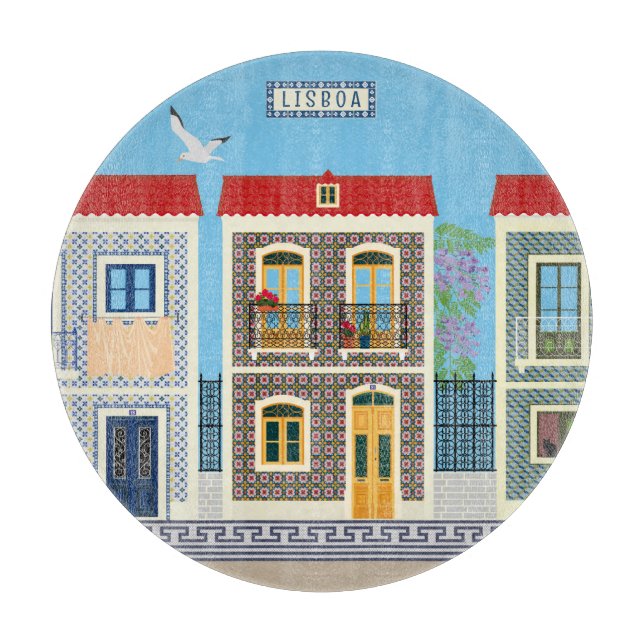 Planche À Découper Belles maisons portugaises avec tuiles ou azulejos (Devant)