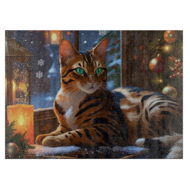 Planche À Découper Bengal Cat With Christmas Lights Holiday (Devant)
