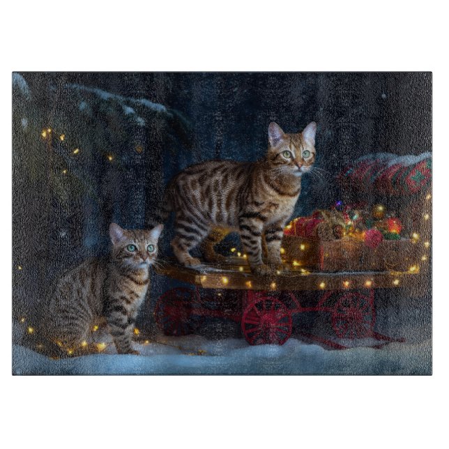 Planche À Découper Bengale Chat Snowy Sleigh Ride Décor de Noël (Devant)