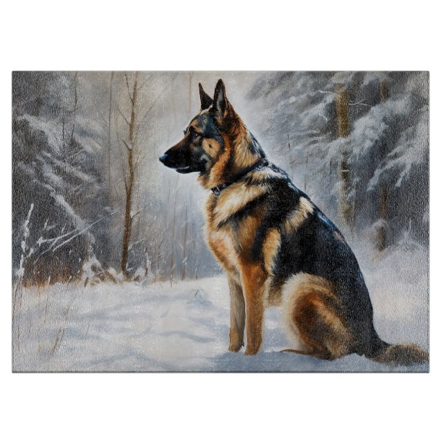 Planche À Découper Berger Allemand Laisser Neige Noël (Devant)