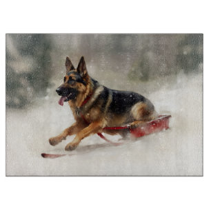 Planche À Découper Berger allemand neige de Noël hiver