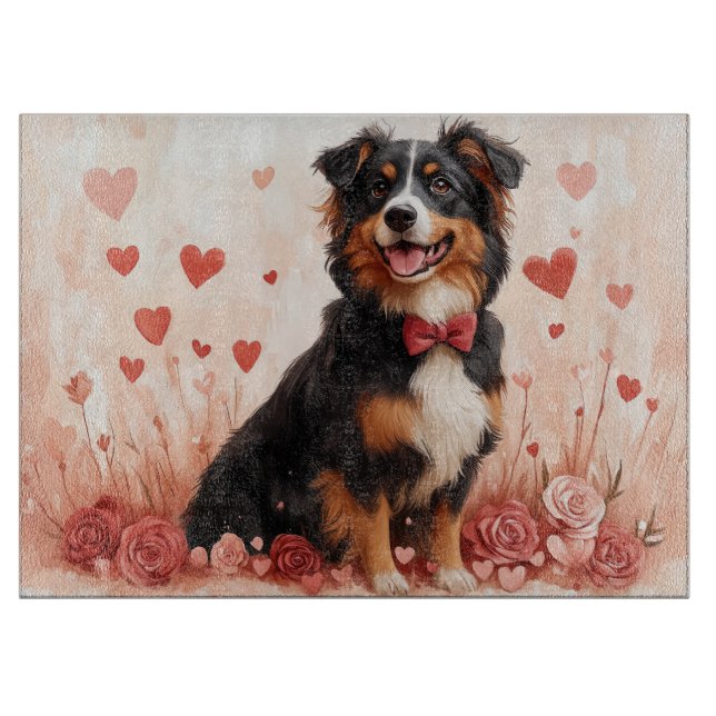 Planche À Découper Berger australien avec Rose - Saint Valentin (Devant)