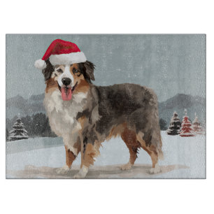 Planche À Découper Berger Australien dans la neige de Noël
