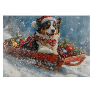 Planche À Découper Berger Australien en Traîneau Noël