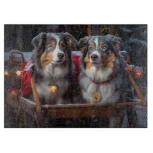 Planche À Découper Berger Australien Sleigh de Noël Décoration de Noë