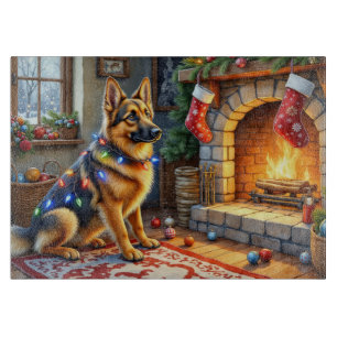 Planche À Découper Berger belge cheminée avec lumières de Noël