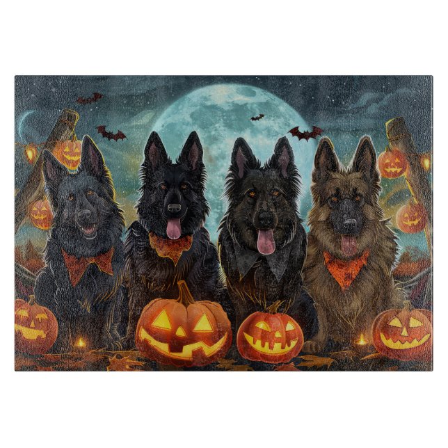 Planche À Découper Berger belge Halloween Éffrayant (Devant)