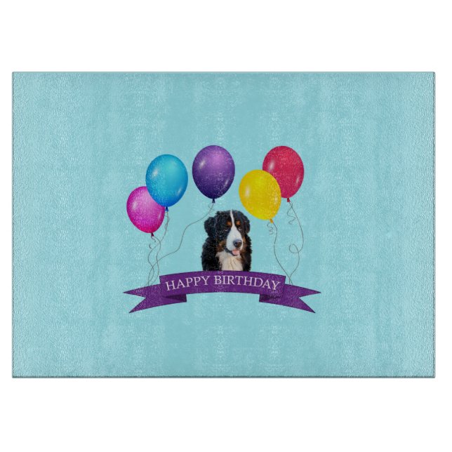 Planche À Découper Bernois Mountain Dog Joyeux Birthday Cutboard (Devant)