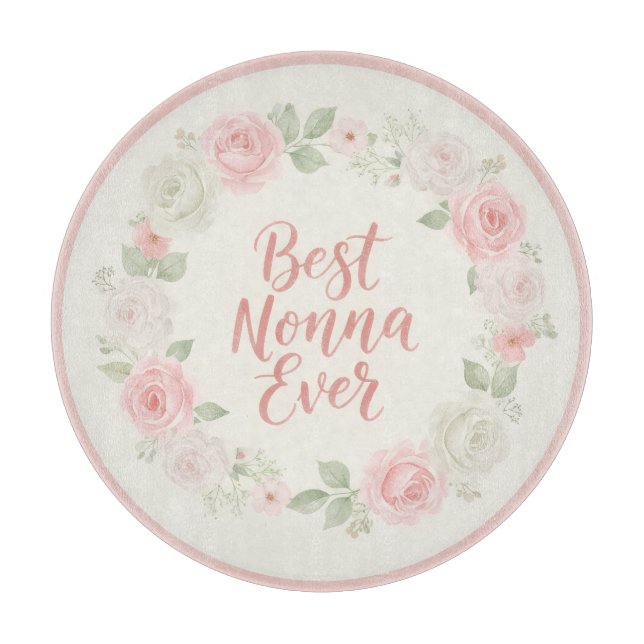 Planche À Découper Best Nonna Ever Pink & Green Floral Wreath (Devant)