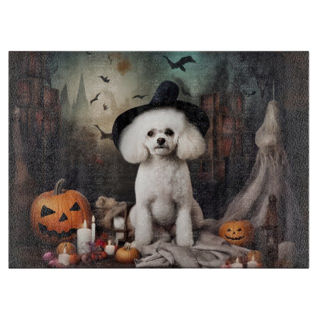Planche À Découper Bichon Frise Citrouilles Halloween effrayant (Devant)