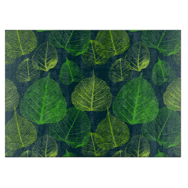 Planche À Découper Biophilisé Dark Green Skeleton Feuilles (Devant)