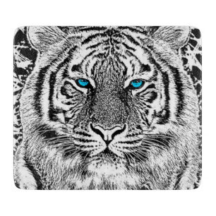 Planche À Découper Black and White Blue Eyes sauvage Tiger visage