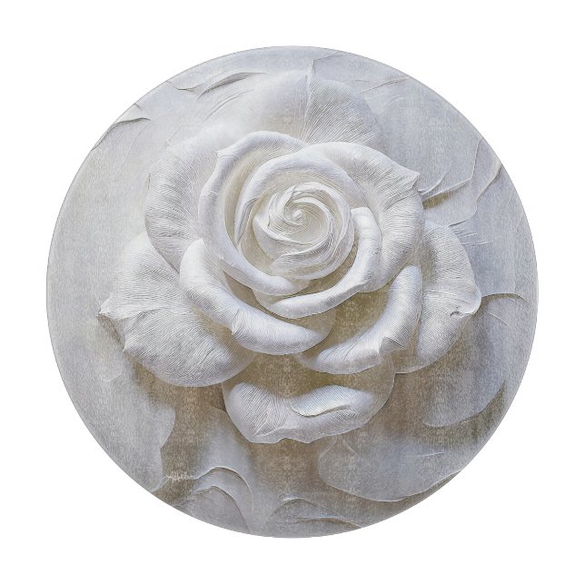 Planche À Découper Blanc sur blanc - Rose sculpté (Devant)