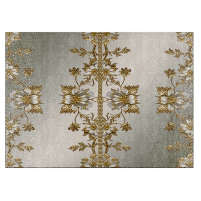 Planche À Découper Blancs Floral Gold Ornate Cutting Board (Devant)