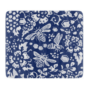Planche À Découper Bleu Cobalt Abeille blanche Forêt Style Tapisserie
