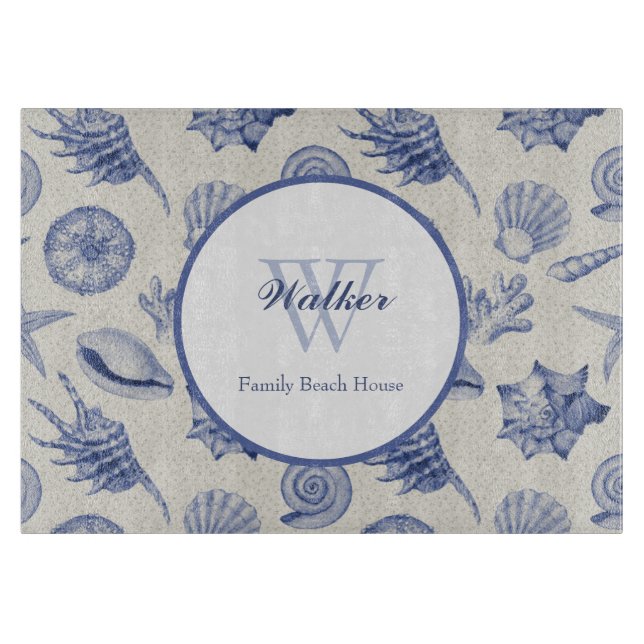 Planche À Découper Bleu Coquille Bleu Bleu Nautique Planche à découpe (Devant)