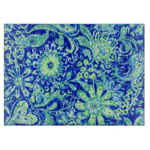 Planche à découper bleu floral