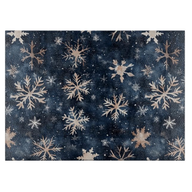 Planche À Découper Bleu foncé simple avec flocons de neige (Devant)