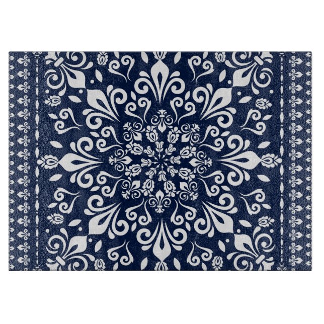 Planche À Découper Bleu oriental et blanc de damassé (Devant)