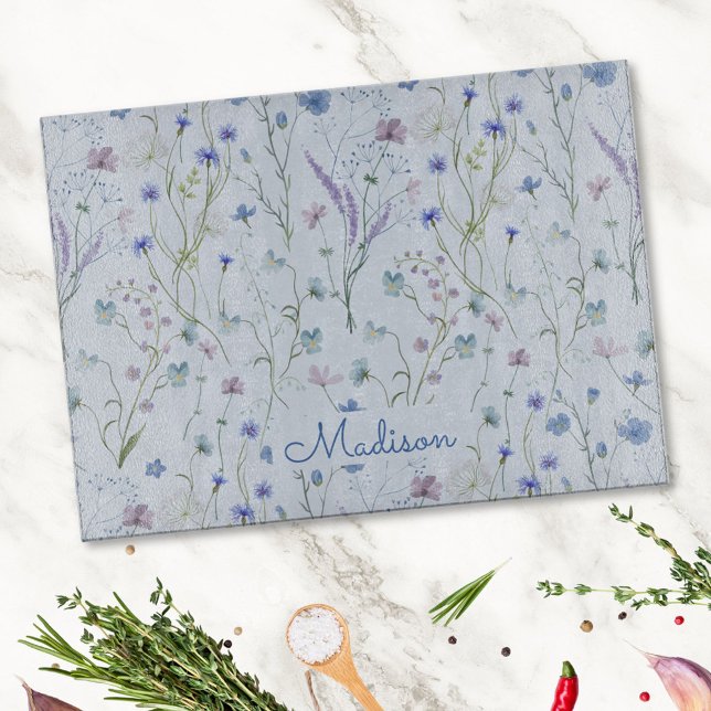 Planche À Découper Bleu pourpre joli Fleur sauvage motif floral (In situ)