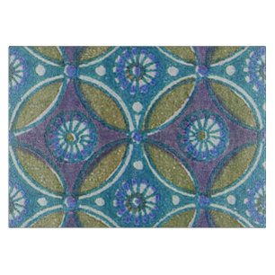 Planche À Découper Bleu vert Rustique Boho Motif circulaire géométriq