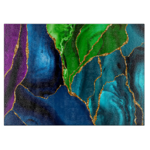 Planche À Découper Bleu, violet et vert Peacock Agate Faux parties sc