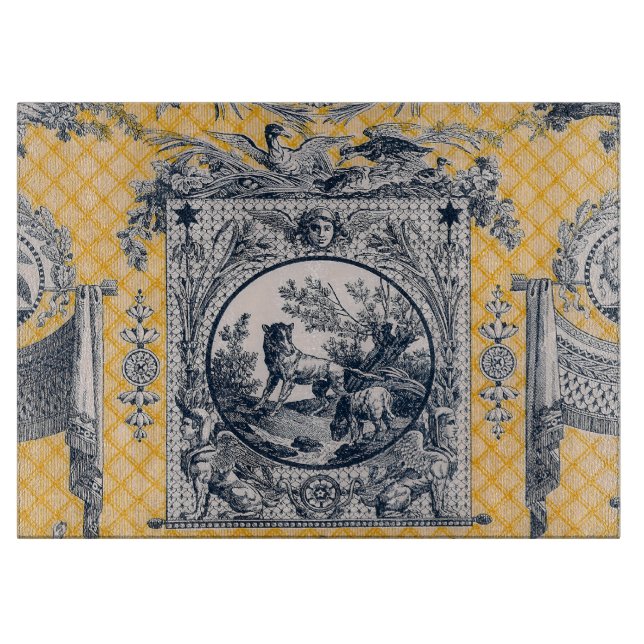 Planche à découper bleue et jaune de pays français (Devant)