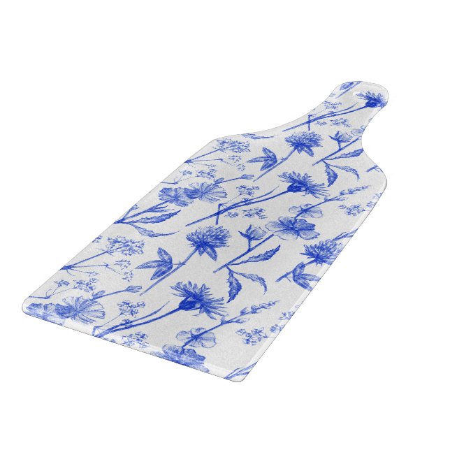 Planche À Découper Blue Flowers Elegant Floral Boho Cutting Board (Coin)