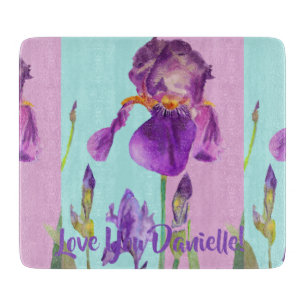 Planche À Découper Blue Iris fleurs florales Art Glass Chaussure