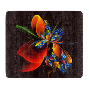 Planche À Découper Blue Orange Floral Moderne Art Abstrait Motif #03