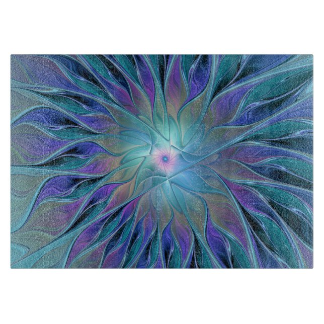 Planche À Découper Blue Purple Flower Dream Abstrait Fractal Art (Devant)