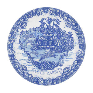 Planche À Découper Blue Willow Rabbit Island White Whimsic Toile Cu