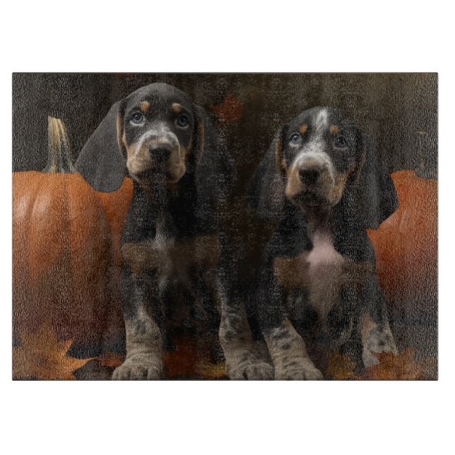 Planche À Découper Bluetick Coonhound Chiot Automne Citrouille de pla (Devant)