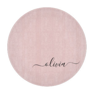 Planche À Découper Blush Dusty rose moderne Script Girl Monogramme No