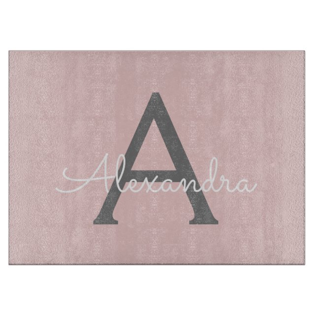Planche À Découper Blush Pink Grey Modern Script Girly Monogram (Devant)