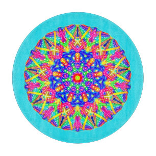 Planche À Découper Boho bleu rose jaune Mandala