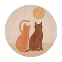 Boho Cats Sunset Desert Round Cutboard
