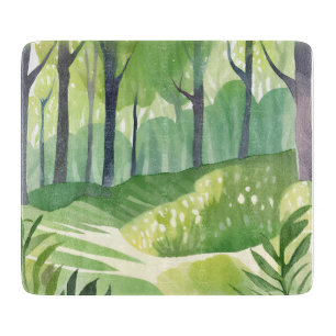 Planche À Découper Bois Fantaisiste   Paysage Aquarelle de Forêt